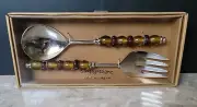 Simply Designz Amber Glass Handle Salad Serving Set, Brand New