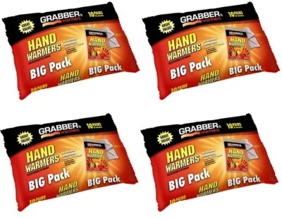 (4) Grabber Warmer HWPP10 10 pair packs Big Pack Foil Bag Hand Warmers (40 pair)