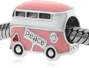 [GEMDAZZ] ZIYOU Peace Bus Charm Pink Enamel 925 Sterling Silver Bead Fit European Bracelet Women