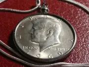 1969 Silver Kennedy Half Dollar Pendant on a 28" .925 Silver Snake Chain