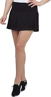 [IBKUL] Athleisure Wear Sun Protective UPF 50+ Quick Dry Solid 13" Pleated Mesh Skort w Back Pockets – 23000, Color: Black - Print: Solid, Large