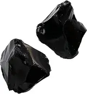 Apengshi Natural Raw Black Obsidian Crystal 2PCS Healing Rough Black Obsidian Crystal for Meditation Chakra Balance Tumbling Polishing Fountain Garden Decor