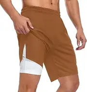 [ZZXXB] Caramel Athletic Shorts for Men with Pockets 2 in 1 Quick Dry Running Shorts