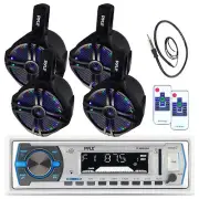 4 Pyle Marine 6.5" Wake Board LED Speakers, Pyle USB Bluetooth AUX Radio,Antenna