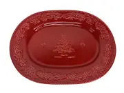 Bordallo Pinheiro Red Holiday Christmas Tree 15” Oval Platter Portugal