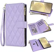 [Asuwish] Mobile Phone Case for Samsung Galaxy S24 5G Case with Strap Card Slot Foldable Leather Wallet Stand S 24 24S S24 Case Zip Mobile Phone Cases Wallet Mobile Phone Cases Protective Phone Case