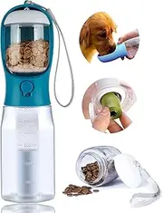 Dog Water Bottle with Food Container & Poop Bag Holder, Dog Travel Water Bowl, Portable Pet Dispenser, Dog Stuff Accessories Items, Puppy Essentials Necessities for Walking Hiking (Dark Blue)