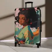 Anime Black Girl Samurai Girls and Womens Hard Shell Suitcase with Built-in Lock