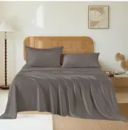 100% Mulberry Silk Twin XL Sheet Set With Elastic Clips - Charcoal Color