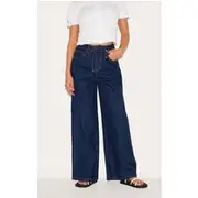 Petite Dark Indigo Wide Leg Jean With Adjustable Waist Tie, Dark Indigo