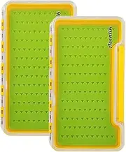 Aventik 2pack Waterproof Silicone Fly Fishing Boxes Supper Slim Clear Plastic Lid Easy Grip Foam Fishing Tackle Storage(h048l orange)
