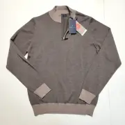 New EMANUEL BERG Quarter Zip Pullover Sweater Men's MEDIUM M Brown MERINO $298