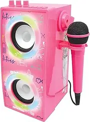 Lexibook BTP180BBZ Mattel Barbie Portable Illuminated Bluetooth Speaker with Microphone Karaoke Light Effects Wireless USB SD Card Rechargeable Battery Pink