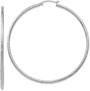 [JewelryWeb] 10k White Gold Sparkle Cut 2mm Round Tube Hoop Earrings 60mm Long 2mm Thick-Hoop Earring for Women