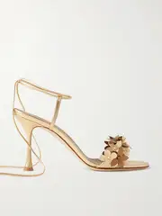 [Manolo Blahnik] Manolo Blahnik - Anista 90 Appliquéd Metallic Leather Sandals - Gold - IT40 IT 40 Gold