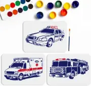 3Pcs Car Ambulance Police Car Stencil 11.7×8.3Inch Large Car Themed Stencils wit