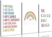 Hwetui I am Kind Brave Smart Affirmations Wall Art Colorful Poster Rainbow Canvas Prints for Girls Kids Room Playroom Decor,Girl Nursery Decorations (Warm, 16x24Inch Canvas)