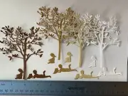 12 pcs tree with leaves, liitle boy and girl with book cardstock die cuts