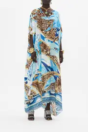 BUTTON THROUGH BATWING KAFTAN SKY CHEETAH