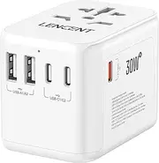 LENCENT Universal Travel Adapter, International Charger with 3 USB Ports & Type-C PD Charging Adaptor for Cellphones,Laptop, All in One Travel Plug Adapter for Over 200 Countries (USA UK EU AUS) White