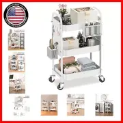 Adjustable 3-Tier Rolling Storage Cart with Pegboard and Lockable Wheels