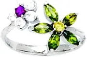 [JewelryWeb] 14k White Gold Green and Red CZ Simulated Diamond Adjustable Flower Body Jewelry toe ring-toe ring for Women