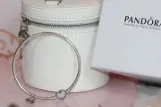 NIB PANDORA Full of Heart Pave Bangle/charm gift set w/ zip around 17cm 794121