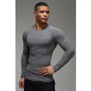 Mens Black Man Active Fleece Lined Marl Baselayer Long Sleeve T-shirt