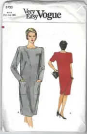 Vogue Sewing Pattern 8733, Vintage Dress, Size 12 - 14 - 16 Uncut