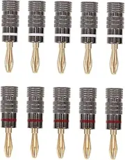 jojofuny 10pcs Gold Plated Banana Plug Audio Jack Connector for Speaker Wire Banana Plugs for Banana Clip Easy to Use and Sturdy Compatible 12-18awg