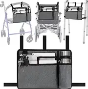 Walker Basket Walker Bag with Cup Holder, Foldable Walker Storage Bag, Multi Pockets Folding Walker Carry Pouch, Water Proof Oxford Fabric, Large Capacity Organizer for Seniors