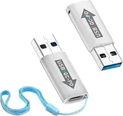 Duttek 10Gbps USB3.1 to USB C Adapter USB3.1 QC Male to USB C PD Female Adapter Fast Charging Connector with LED Light and Hanging Hole for USB 3.1 QC Power to USB Type C PD Function (2Pack)