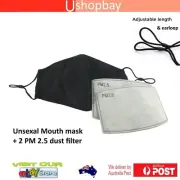 Reusable Black Cotton 3D earloop Face Covering Mouth Mask & PM2.5 filter x 2