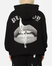 [PLAYBOY] Playboy Gothic Mono Lips Hoodie Black - Size 2XL 2XL Black