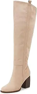 [Seraih] Womens Pointed Toe Knee High Boots Faux Suede Side Zipper Chunky Block Heel Stretch Winter Thigh High Boots