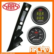 SAAS Pillar Pod Black Diesel Boost Dual Volt Gauges Mitsubishi Triton MQ 2015-ON