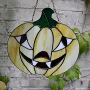 Jack O Lantern Stained Glass Window Panel Halloween Spooky Pumpkin Suncatcher