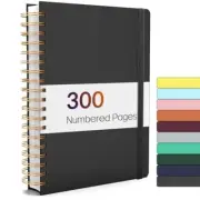 Lined Spiral Journal Notebook with 300 Numbered Pages College Ruled B5 Black