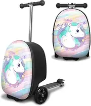 [ALVOD] Scooter Suitcase for Kids - Scooter Luggage for Kids with LED Light Wheels, Blue, 13 x 11 x 20.81 inches, Pink Style