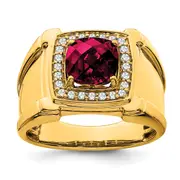 14k Yellow Gold 1/4 Ct. Lab Grown Diamond VS/SI+ G+ and Lab Created Ruby Men's Ring