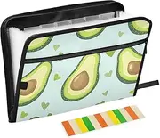 Quteprint 13 Pockets Expanding File Folder with Zipper Closure, Avocados Heart Pattern Accordion File Folder with Sticky Labels, Letter Size A4 Papers Expandable File Document Organizer