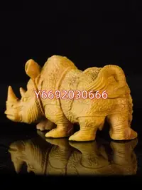 在飛比找Yahoo!奇摩拍賣優惠-實木木雕非洲三寶犀牛精致擺件汽車裝飾家居飾品文玩工藝品手把件
