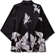 [Souchi] Black Kimono Cardigan Women Men Japanese OBI Male Yukata Men's Haori Japanese Wave Carp Print Coat Traditional Japan Clothing 7069 Asian size-3XL