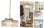 Gold Chandeliers for Dining Room, 16" Square Modern Adjustable Pendant Lights