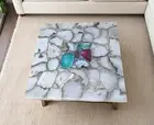 Elegant Stone Coffee Table In Quartz & White Agate Stone Customized Handmade Art
