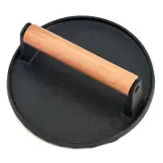 Smash Burger Press 7 Inch Cast Iron Grill Press with Wood Handle Round Bacon ...