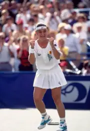 Arantxa Sanchez Vicario of Spain celebrates after defeating Steffi- Old Photo
