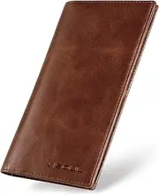 [VISOUL] Mens Checkbook Leather Wallets Long Bifold Wallets for Men Suit Wallet with 3 Cash Compartments 12 Credit Card Slots, Brown, one size, Vintage