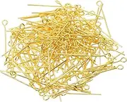 500PCS Mini Metal Wire Eyepins Beading Small Open Eye Head Pins Needles Bulk for DIY Craft Bead Earring Pendant Necklace Bracelet Jewellery Charm Finding Making (Gold, 24mm/1Inch)