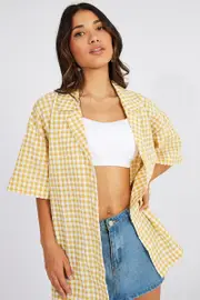 Yellow Check Shirt Short Sleeve - Size 12, Women's Shirt